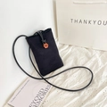 Black velvet mini crossbody phone bag with orange flower button and slim leather strap - 12x4x20cm / Black (Brown Clasp)