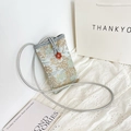 Blue mini crossbody phone bag featuring traditional landscape embroidery and vintage button - 12x4x20cm / Blue (Brown Clasp)