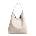 Minimalistische cremeweiße gewebte Hobo-Tasche aus Leder mit feinem Flechtmuster - Gebrochenes Weiß