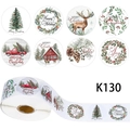 Weihnachtsaufkleber auf Rolle mit 8 Motiven wie Hirsch, Baum und rotem Lastwagen - K130;500PCS/2.5cm