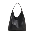 Klassische schwarze gewebte Hobo-Tragetasche mit Textur und integriertem Schultergurt - Schwarz