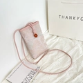 Pink jacquard floral crossbody phone bag with drawstring and flower buckle detail - 12x4x20cm / Pink (Brown Clasp)