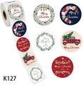 Rouleau d'autocollants Joyeux Noël avec flocons de neige et motifs de camions rouges - Thèmes de Noël Mixtes (K127) / 500PCS/2.5cm