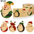 Rotolo di etichette natalizie in carta kraft con Babbo Natale, alce, pinguino e pupazzo - Serie di Natale W125 / 200 Pezzi per Rotolo