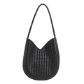 Minimalistische schwarze gewebte Hobo-Schultertasche mit feiner Lederstruktur - Schwarz