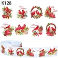 Rotolo da 500 adesivi natalizi con 8 disegni festivi di cardinali e bacche di agrifoglio - Serie di Natale Cardinale (K128) / 2.5cm