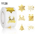 Christmas gold foil seal stickers with merry christmas text and snowflake patterns - Snowflake Reindeer Design (Y128) / 500PCS/2.5cm