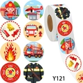 500pcs roll of firefighter theme reward stickers with cartoon trucks and firemen designs - Firefighter Theme (Y121) / Roll of 500 Pieces