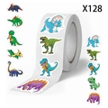 Rolle mit 128 bunten Dinosaurier-Aufklebern mit T-Rex und Triceratops für Kinder - Cartoon Dinosaurier Muster (X128) / 500 Etiketten / 2.5cm