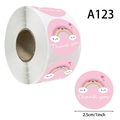 Pink rainbow smile thank you stickers roll for gift packaging 1 inch round labels - Pink With Rainbow Cloud (A123) / 2.5cm