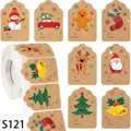 Rotolo di etichette adesive natalizie in carta kraft con disegni di pupazzo di neve e cervo - Stile Kraft Natalizio (S121)