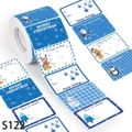 Rotolo di adesivi natalizi blu con Babbo Natale e renne per etichette regalo festive - Stile Cartoon Blu Natalizio (S122)