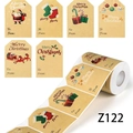 Rotolo di etichette natalizie con Babbo Natale e renne su adesivi kraft vintage - Stile Natalizio Illustrativo (Z122) / 300 Pezzi/Rotolo
