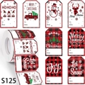 Rotolo di etichette natalizie a quadri rossi e neri con spazio per scriverci sopra - Stile Natalizio Plaid Rosso Nero (S125)