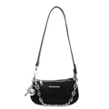 Modische schwarze Schultertasche mit silberner Kette und Metallkugel-Anhänger-Detail - Mit Anhänger / Schwarz