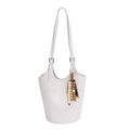 Sac seau blanc chic avec motif crocodile, bandoulière réglable et gland à perles - Avec Pendentif / Blanc