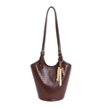 Sac fourre-tout marron foncé avec texture crocodile, design seau et perles en bois - Avec Pendentif / Marron