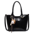 Klassische schwarze Kunstledertasche mit Baseball-Anhänger und goldenem Logo-Druck - Mit Anhänger / Schwarz