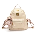 Zaino elegante in pelle PU color crema con motivi rosa e ciondolo a forma di orsetto - Con Ciondolo / Rosa