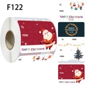 Roll of festive Christmas gift tag stickers with Santa and tree motifs in red and blue - F122 Style (F122)