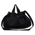 Large black nylon tote bag with drawstring detail and adjustable crossbody strap - Large / Black