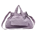 Lavender large capacity nylon tote bag with adjustable shoulder strap and front pocket - Large / Taro