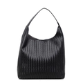 Klassische schwarze geflochtene Intrecciato Leder Hobo Tasche mit geräumigem Innenraum - Schwarz