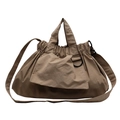 Large dark khaki nylon tote bag with pleated cloud design and versatile shoulder strap - Large / Khaki