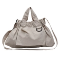 Beige pleated nylon tote bag with adjustable shoulder strap and large front pocket - Large / Off White