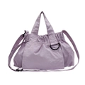 Large light purple nylon tote bag with pleated texture and adjustable strap - Small / Taro