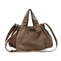 Brown large capacity nylon tote bag with drawstring top and adjustable crossbody strap. - Small / Khaki