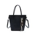 Large black woven tote bag with adjustable shoulder strap and stylish hanging charm - Black