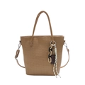 Khaki woven bucket bag with chain charm and detachable shoulder strap in vegan leather - Dark Khaki