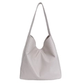Borsa hobo intrecciata grigio chiaro minimalista da donna con trama morbida e tracolla larga - Bianco