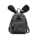 Mini mochila gris con lindas orejas de conejo negras y correas de cuero pulido - Negro