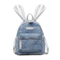 Mochila de mezclilla azul claro con lentejuelas brillantes y orejas de conejo plateadas - Azul Denim