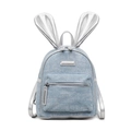 Mochila de mezclilla azul claro con brillo y detalles metálicos de orejas de conejo - Azul Cielo