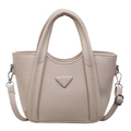 Sac seau beige en cuir à motif litchi avec poignée et bandoulière réglable pratique - Blanc Cassé