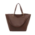 Borsa a secchiello minimalista in pelle testa di moro con anello dorato e tracolla - Marrone