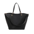 Grande borsa tote nera minimalista con anello dorato e tracolla regolabile - Nero