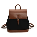 Mochila retro de lona negra con detalles en cuero marrón y correas ajustables mujer - Negro