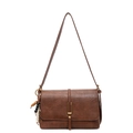 Retro brown crossbody bag with flip cover and ethnic beaded charm detail - With Pendant / Brown