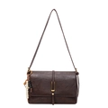 Retro dark brown crossbody bag with gold buckle and beaded charm ornament - With Pendant / Coffee