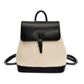 Mochila minimalista de lona en contraste blanco y negro con solapa de cuero para mujer - Blanco