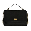 Retro black crossbody bag with matte flap and gold chain strap in quilted finish - Black