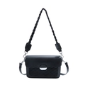 Chic black PU leather shoulder bag with woven texture and adjustable strap in a modern design - Black