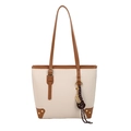 Τσάντα tote σε off-white χρώμα με καφέ λουριά και vintage χρυσές μεταλλικές λεπτομέρειες - Ζαχαρί