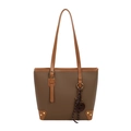 Dark brown faux leather tote bag with lychee texture and tassel charm detail - Elephant Gray