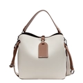 Borsa a secchiello bicolore crema e marrone in pelle martellata con dettagli argento - Bianco Sporco