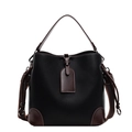 Borsa a secchiello in pelle nera con manici marroni e tracolla rimovibile trendy - Nero